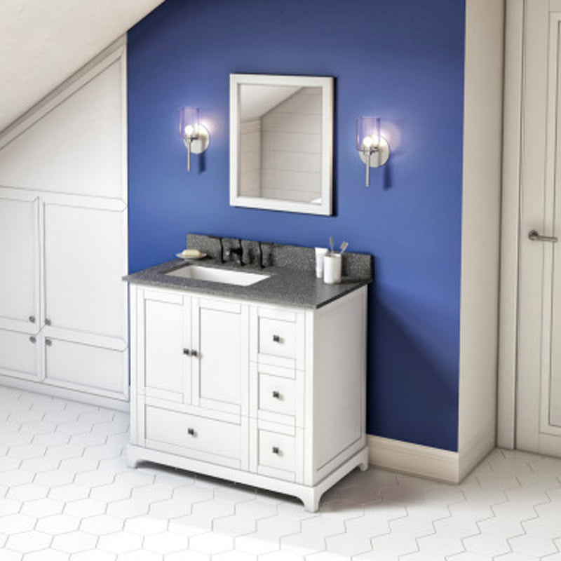 Jeffrey Alexander 36" White Addington Left Offset with Boulder Vanity Cultured Marble Vanity Top Rectangle Bowl