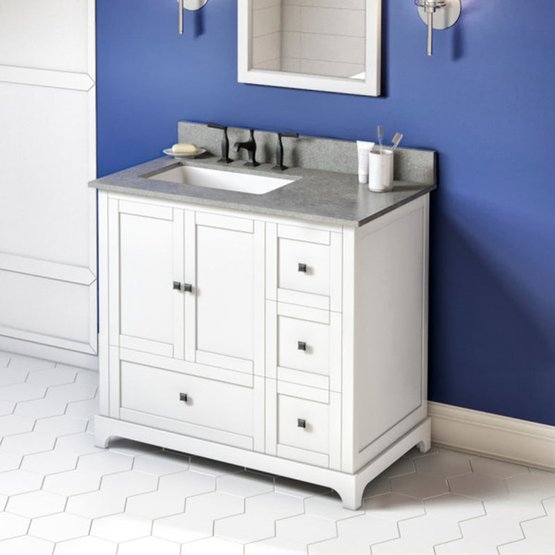 Jeffrey Alexander 36" White Addington Left Offset with Steel Gray Cultured Marble Vanity Top Rectangle Bowl