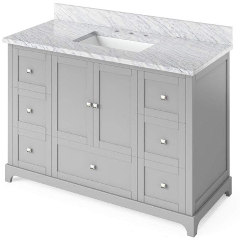 Jeffrey Alexander 48" Gray Addington with White Carrara Marble Vanity Top Rectangle Bowl