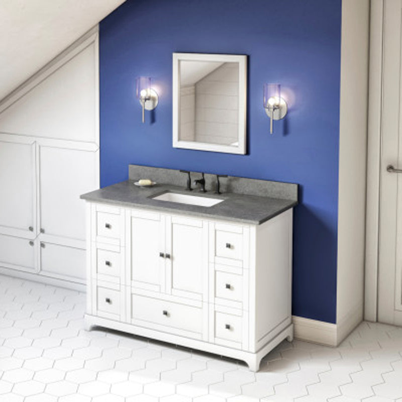 Jeffrey Alexander 48" White Addington with Steel Gray Cultured Marble Vanity Top Rectangle Bowl