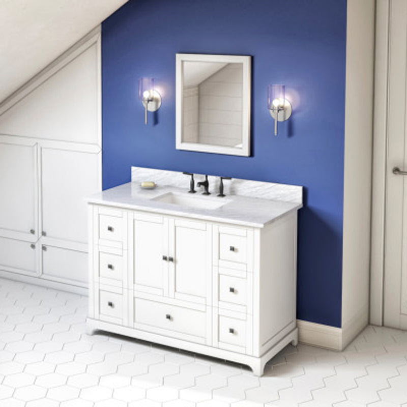 Jeffrey Alexander 48" White Addington with White Carrara Marble Vanity Top Rectangle Bowl