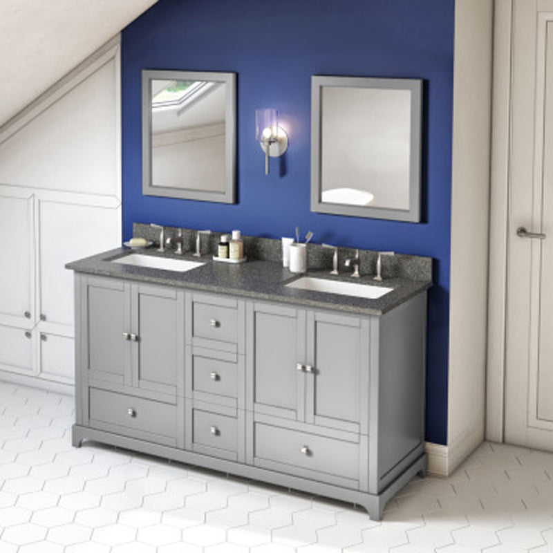 Jeffrey Alexander 60" Gray Addington Double Bowl with Boulder Cultured Marble Vanity Top