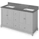 Jeffrey Alexander 60" Gray Addington Double Bowl with Boulder Cultured Marble Vanity Top