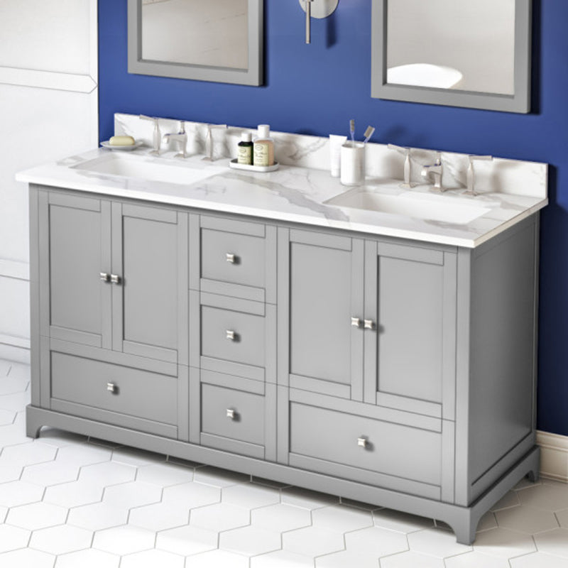 Jeffrey Alexander 60" Gray Addington Double Bowl with Calacatta Vienna Quartz Vanity Top