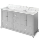 Jeffrey Alexander 60" Gray Addington Double Bowl with Calacatta Vienna Quartz Vanity Top