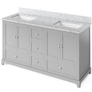 Jeffrey Alexander 60" Gray Addington Double Bowl with White Carrara Marble Vanity Top