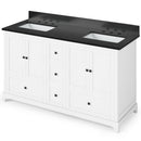 Jeffrey Alexander 60" White Addington Double Bowl with Black Granite Vanity Top