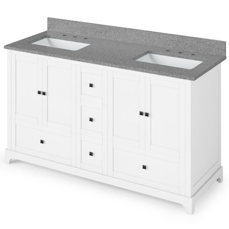 Jeffrey Alexander 60" White Addington Double Bowl with Steel Gray Cultured Marble Vanity Top