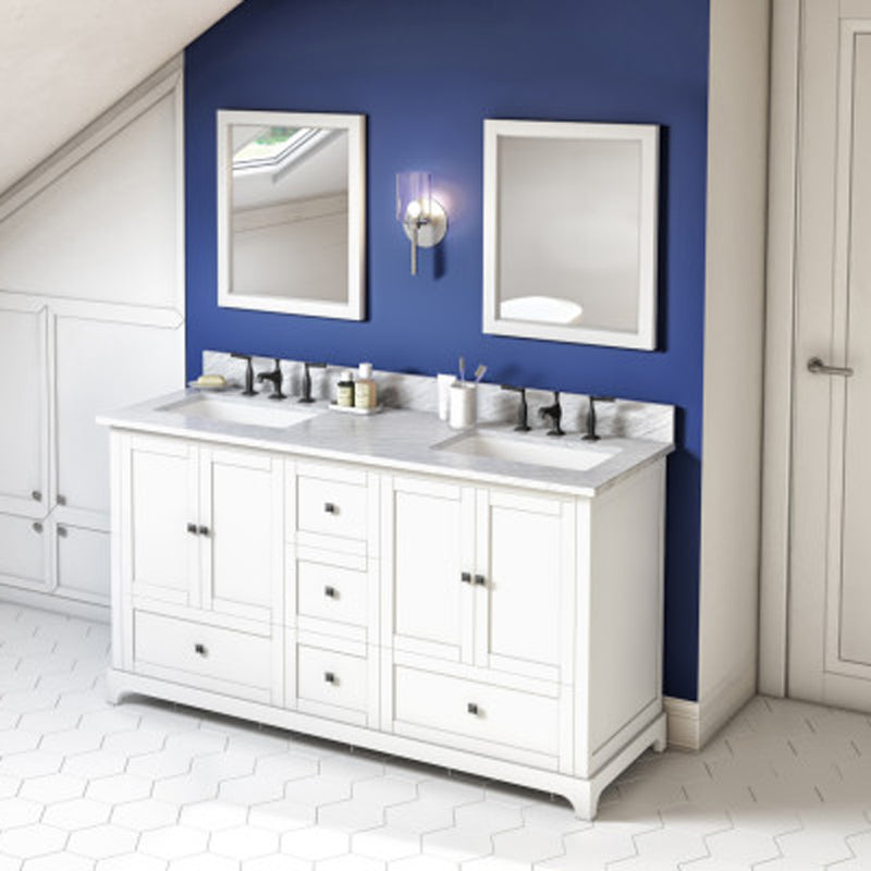 Jeffrey Alexander 60" White Addington Double Bowl with White Carrara Marble Vanity Top