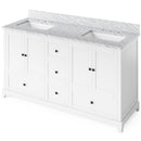 Jeffrey Alexander 60" White Addington Double Bowl with White Carrara Marble Vanity Top