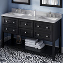 Jeffrey Alexander 60" Black Adler Double Bowl with White Carrara Marble Vanity Top