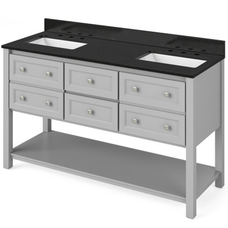 Jeffrey Alexander 60" Gray Adler Double Bowl with Black Granite Vanity Top