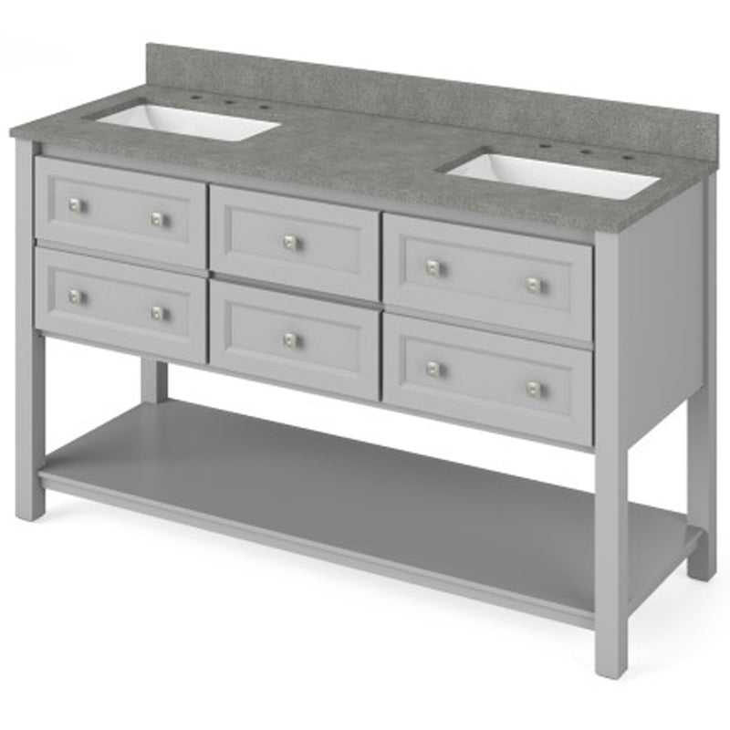 Jeffrey Alexander 60" Gray Adler Double Bowl with Steel Gray Cultured Marble Vanity Top 