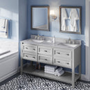 Jeffrey Alexander 60" Gray Adler Double Bowl with White Carrara Marble Vanity Top