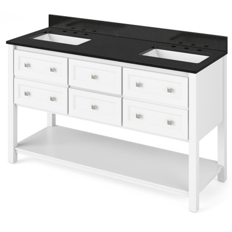 Jeffrey Alexander 60" White Adler Double Bowl with Black Granite Vanity Top