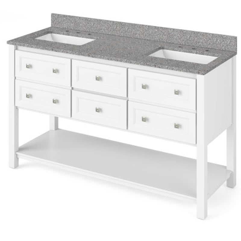 Jeffrey Alexander 60" White Adler Double Bowl with Boulder Cultured Marble Vanity Top