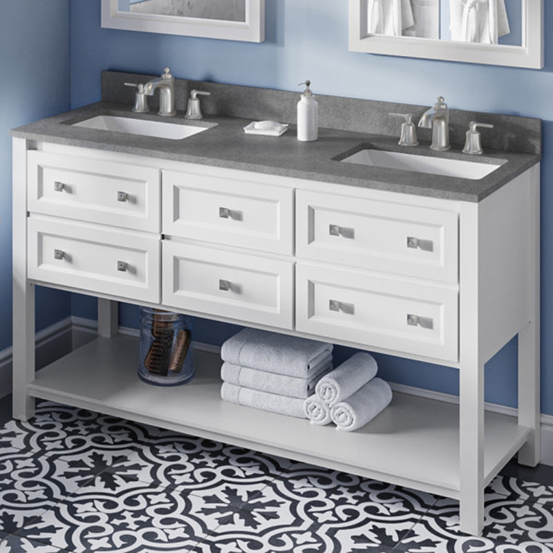 Jeffrey Alexander 60" White Adler Double Bowl with Steel Gray Cultured Marble Vanity Top