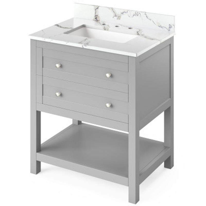 Jeffrey Alexander 30" Gray Astoria with Calacatta Vienna Quartz Vanity Top Rectangle Bowl