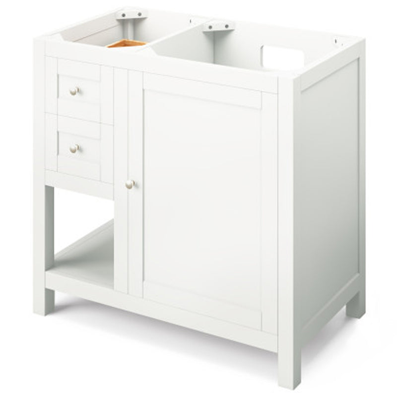 Jeffrey Alexander 36" White Astoria Right Offset with Black Granite Vanity Top Rectangle Bowl