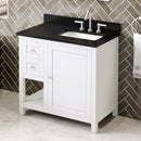 Jeffrey Alexander 36" White Astoria Right Offset with Black Granite Vanity Top Rectangle Bowl