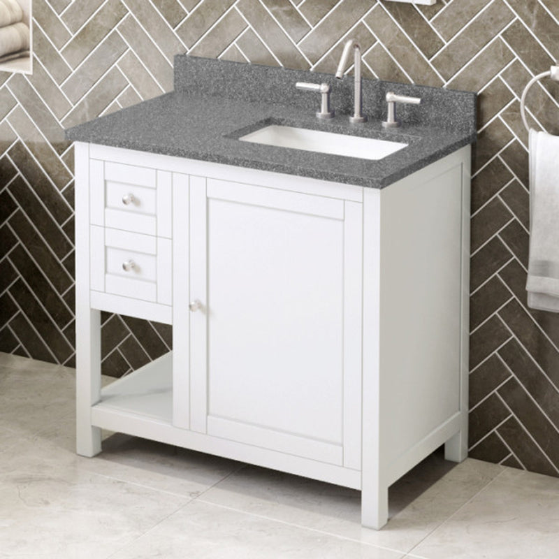 Jeffrey Alexander 36" White Astoria Right Offset with Boulder Cultured Marble Vanity Top Rectangle Bowl