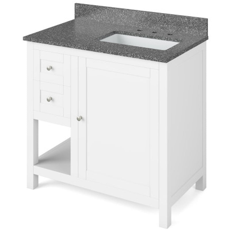 Jeffrey Alexander 36" White Astoria Right Offset with Boulder Cultured Marble Vanity Top Rectangle Bowl