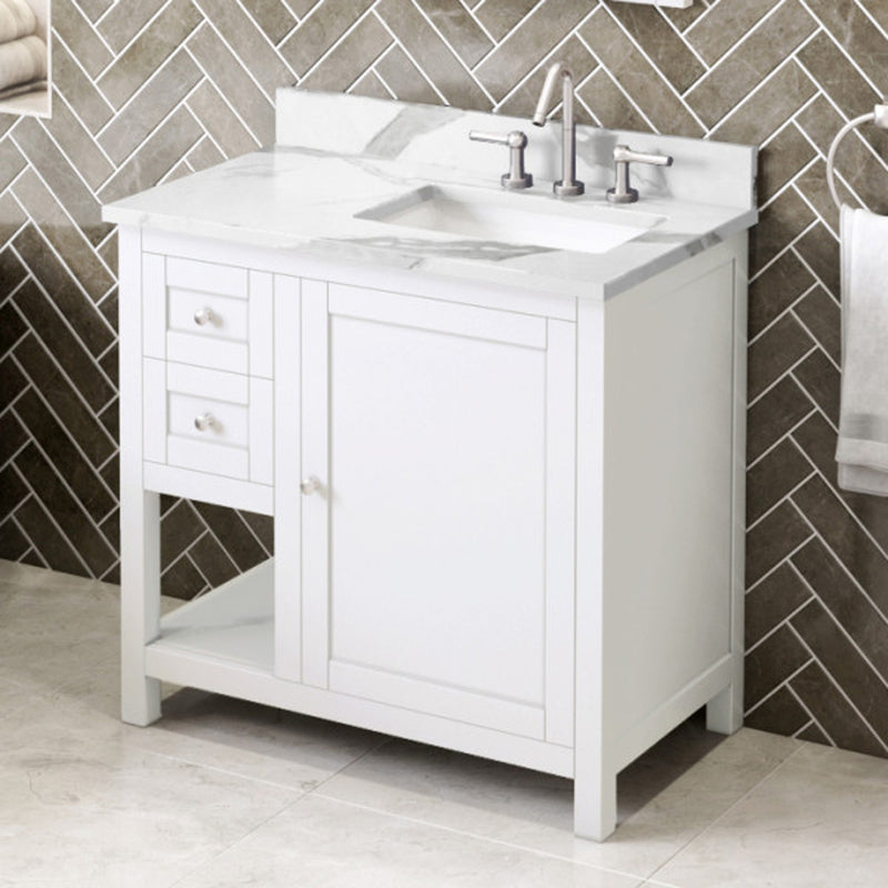 Jeffrey Alexander 36" White Astoria Right Offset with Calacatta Vienna Quartz Vanity Top Rectangle Bowl