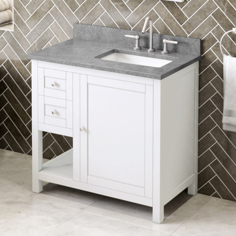 Jeffrey Alexander 36" White Astoria Right Offset with Steel Gray Cultured Marble Vanity Top Rectangle Bowl