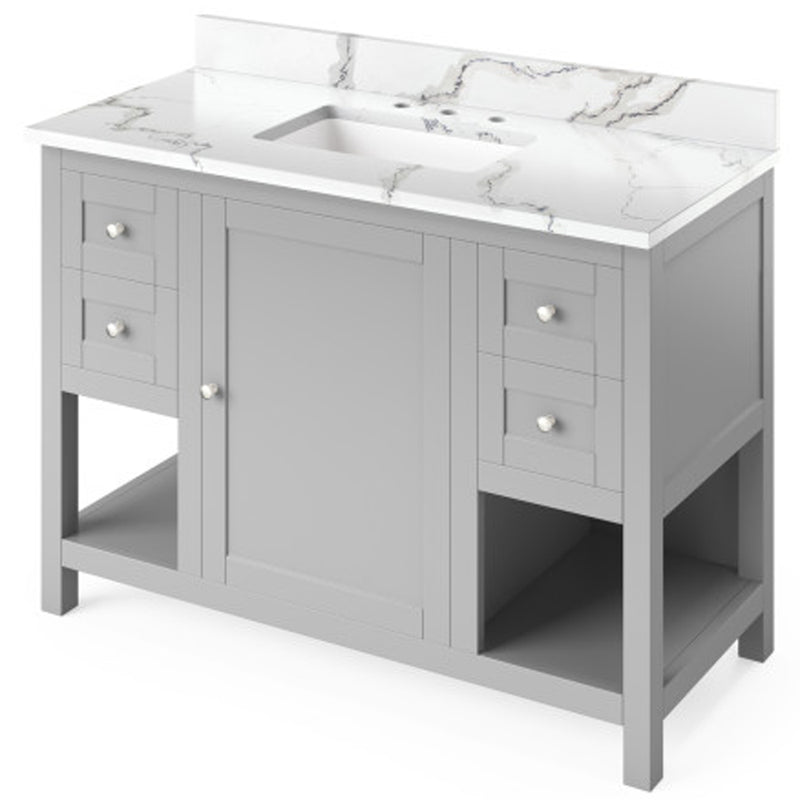 Jeffrey Alexander 48" Gray Astoria with Calacatta Vienna Quartz Vanity Top Rectangle Bowl