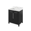 Jeffrey Alexander 30" Black Cade with Calacatta Vienna Quartz Vanity Top Rectangle Bowl