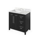 Jeffrey Alexander 36" Black Cade Left Offset with Calacatta Vienna Quartz Vanity Top Rectangle Bowl