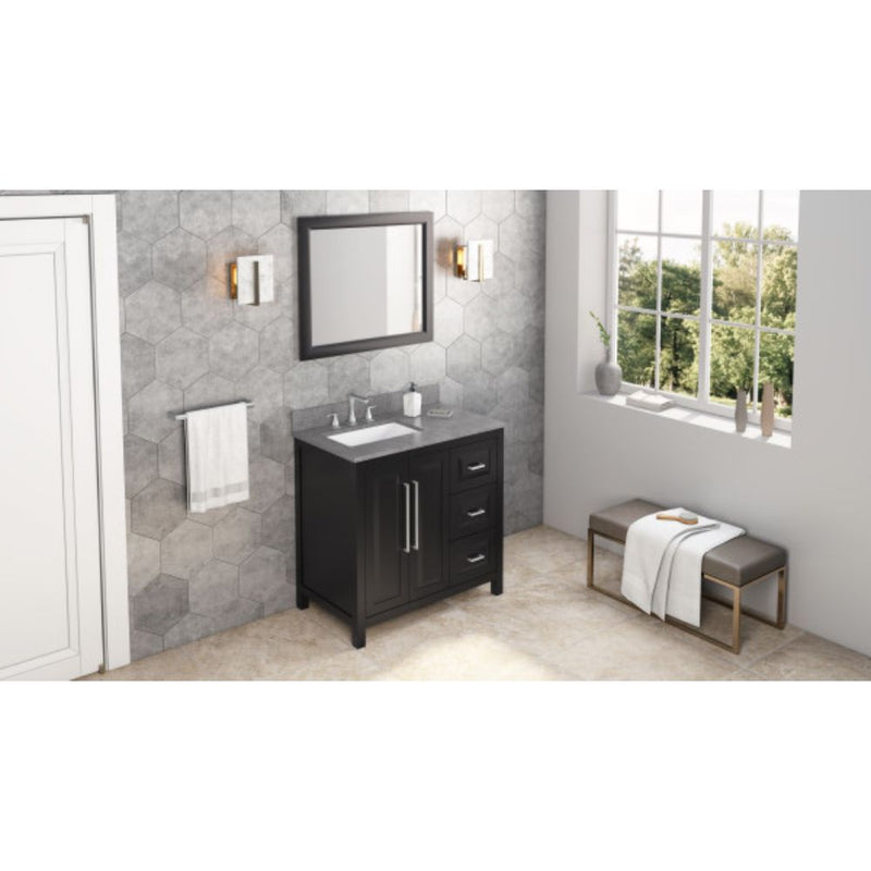 Jeffrey Alexander 36" Black Cade Left Offset with Steel Gray Cultured Marble Vanity Top Rectangle Bowl