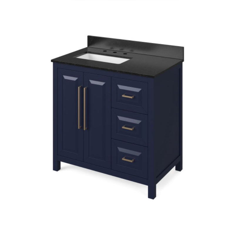 Jeffrey Alexander 36" Hale Blue Cade Left Offset with Black Granite Vanity Top Rectangle Bowl