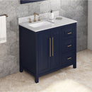 Jeffrey Alexander 36" Hale Blue Cade Left Offset with White Carrara Marble Vanity Top Rectangle Bowl