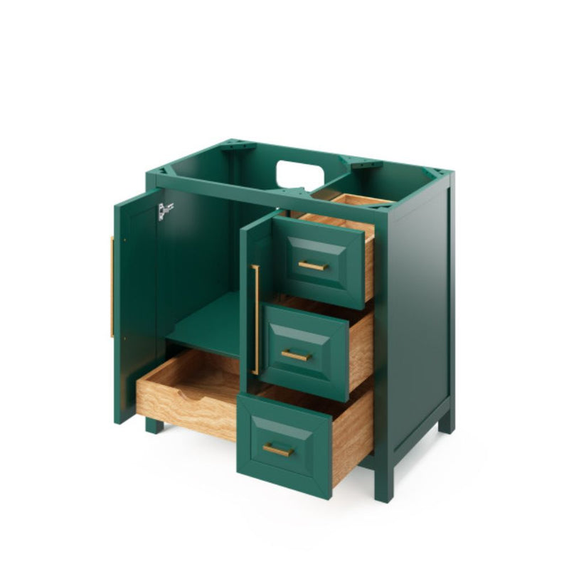 Jeffrey Alexander 36" Forest Green Cade Left Offset with Calacatta Vienna Quartz Vanity Top Rectangle Bowl