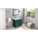 Jeffrey Alexander 36" Forest Green Cade Left Offset with White Carrara Marble Vanity Top Rectangle Bowl