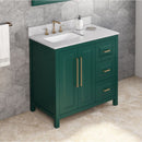 Jeffrey Alexander 36" Forest Green Cade Left Offset with White Carrara Marble Vanity Top Rectangle Bowl