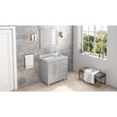 Jeffrey Alexander 36" Gray Cade Vanity Left Offset Rectangle Bowl with White Carrara Marble Vanity Top