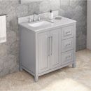 Jeffrey Alexander 36" Gray Cade Vanity Left Offset Rectangle Bowl with White Carrara Marble Vanity Top