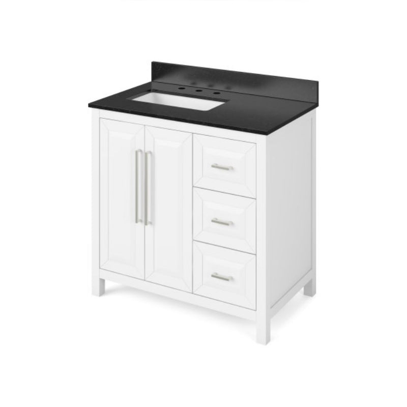 Jeffrey Alexander 36" White Cade Vanity Left Offset Rectangle Bowl with Black Granite Vanity Top