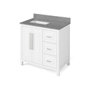 Jeffrey Alexander 36" White Cade Vanity Left Offset Rectangle Bowl with Steel Gray Cultured Marble Vanity Top