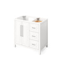 Jeffrey Alexander 36" White Cade Vanity Left Offset Rectangle Bowl with White Carrara Marble Vanity Top