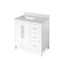 Jeffrey Alexander 36" White Cade Vanity Left Offset Rectangle Bowl with White Carrara Marble Vanity Top