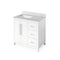 Jeffrey Alexander 36" White Cade Vanity Left Offset Rectangle Bowl with White Carrara Marble Vanity Top