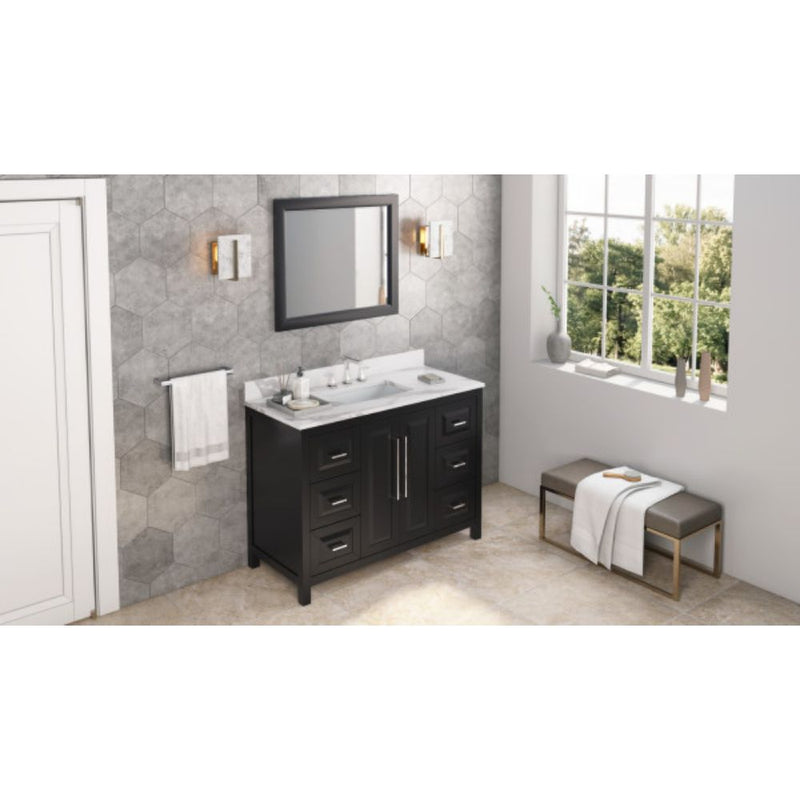 Jeffrey Alexander 48" Black Cade Vanity Rectangle Bowl with Calacatta Vienna Quartz Vanity Top