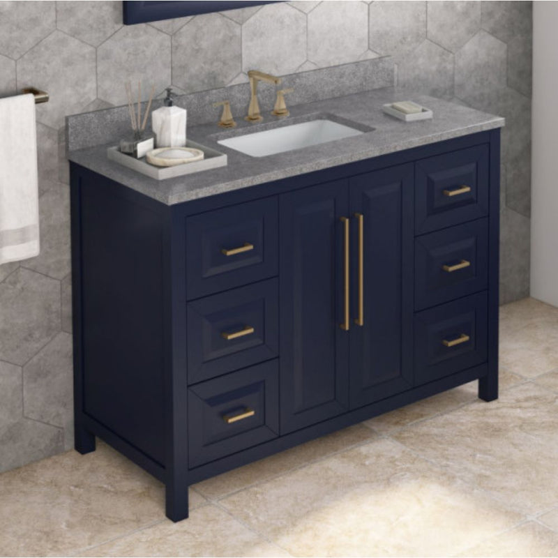 Jeffrey Alexander 48" Hale Blue Cade Vanity Rectangle Bowl with Steel Gray Cultured Marble Vanity Top