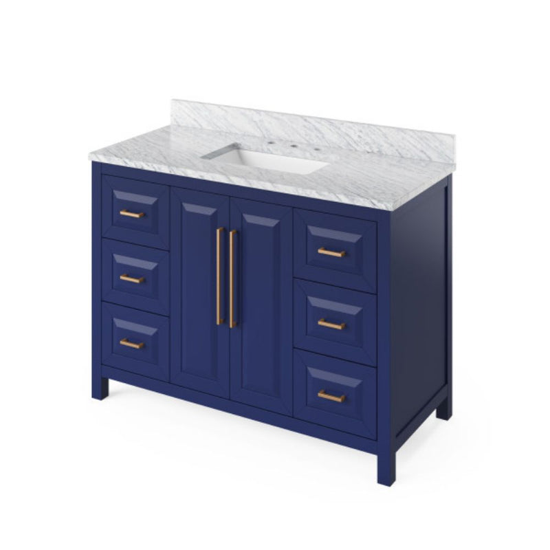 Jeffrey Alexander 48" Hale Blue Cade Vanity Rectangle Bowl with White Carrara Marble Vanity Top