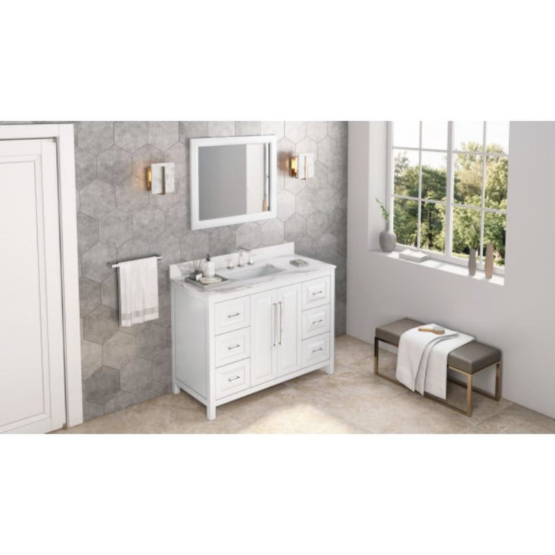 Jeffrey Alexander 48" White Cade Vanity Rectangle Bowl with Calacatta Vienna Quartz Vanity Top