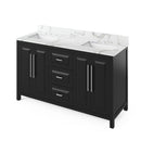 Jeffrey Alexander 60" Black Cade Vanity Double Rectangle Bowl with Calacatta Vienna Quartz Vanity Top