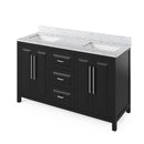 Jeffrey Alexander 60" Black Cade Vanity Double Rectangle Bowl with White Carrara Marble Vanity Top